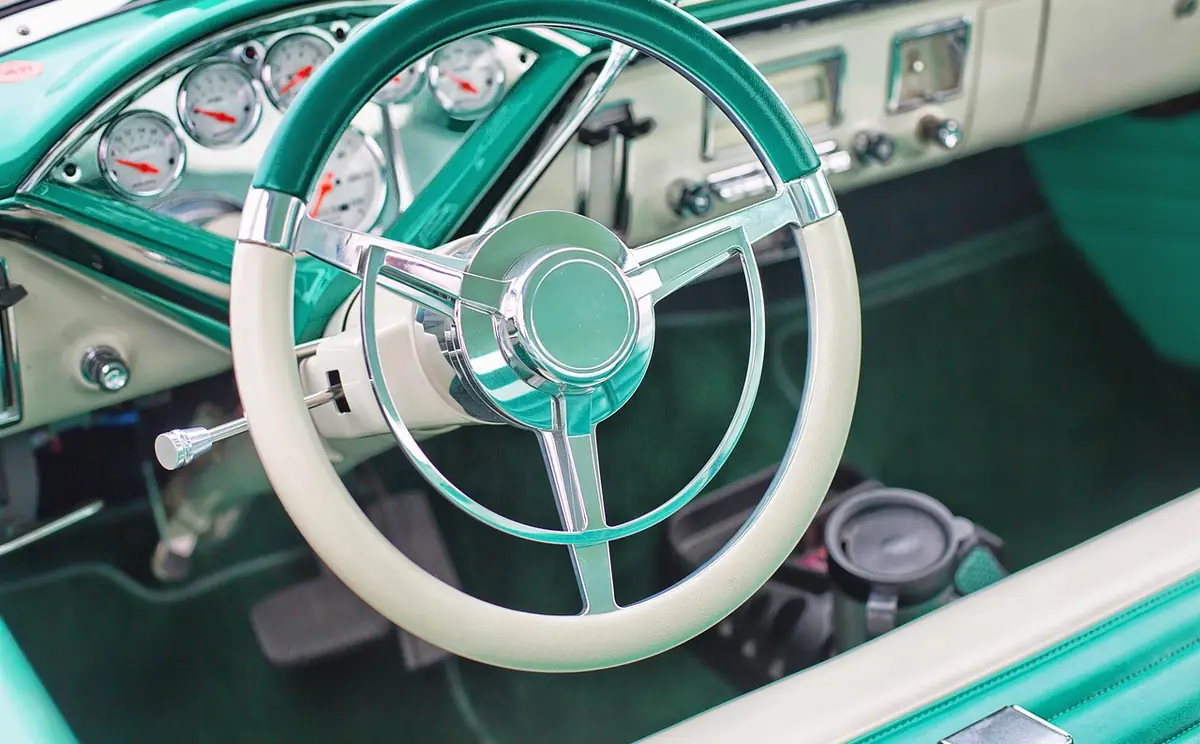 Vintage car, steering wheel, turquoise — illustrating The Complete SEO Audit Checklist (2026)
